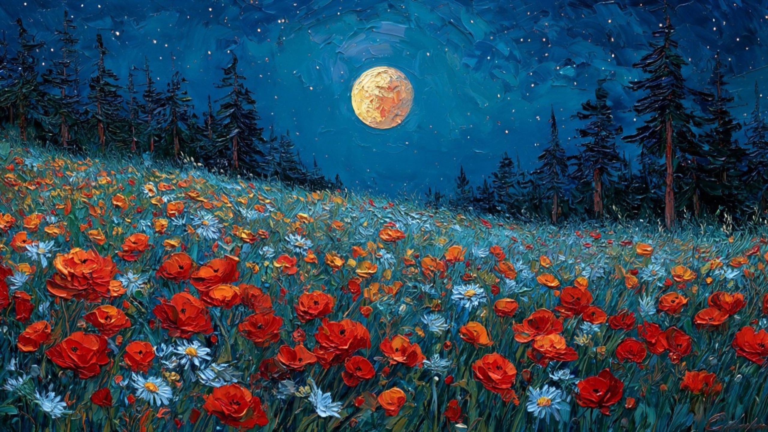 moonlit wildflower landscape